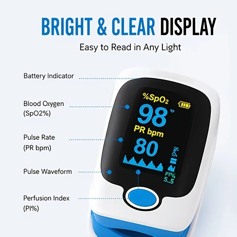 Fingertip Pulse Oximeter with OLED Display, SpO2 and Heart Rate