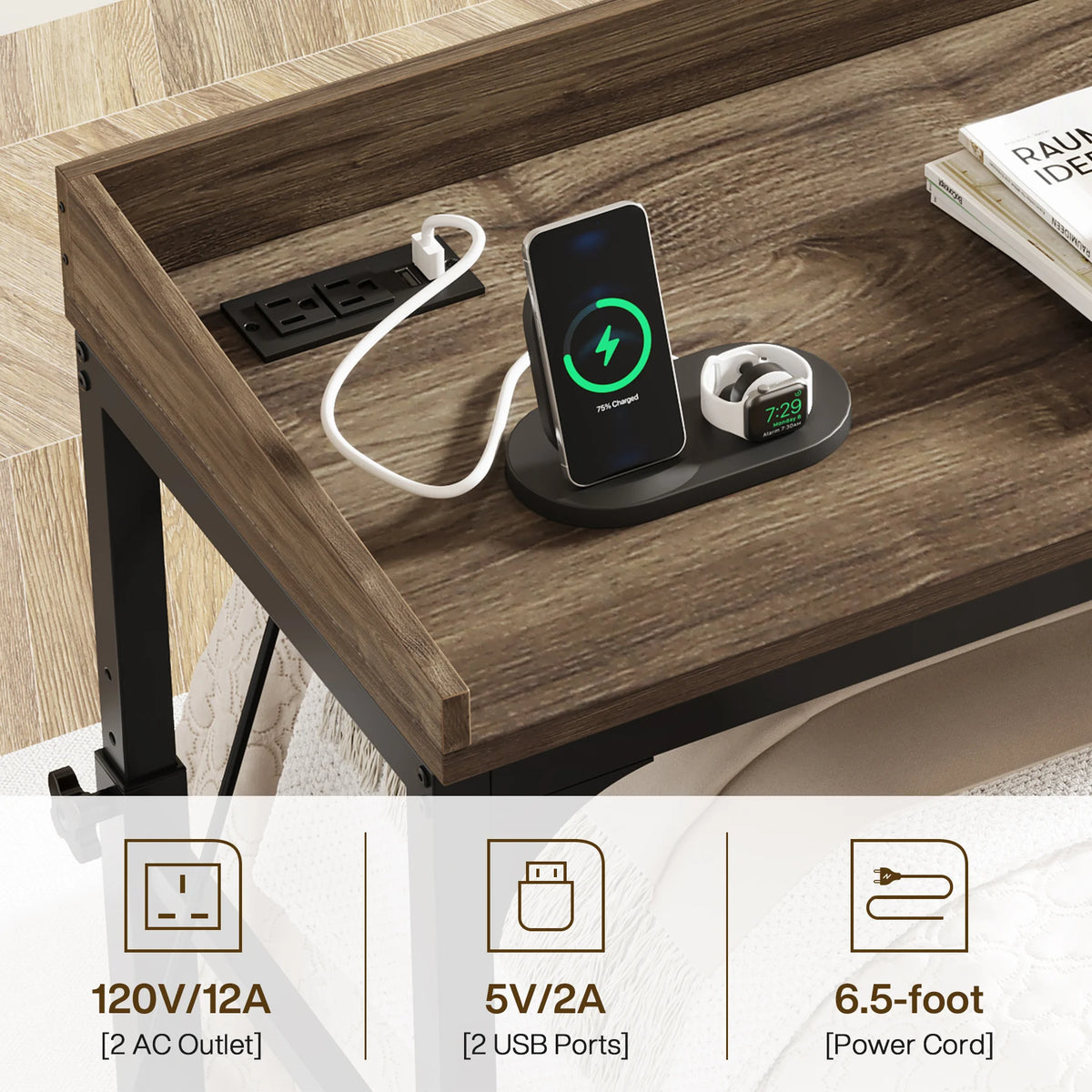Wheeled Overbed Table with Adjustable Tilt Stand