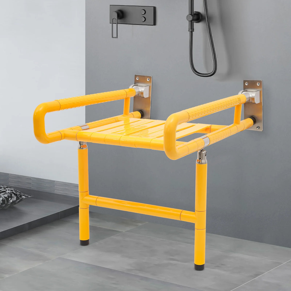 Foldable Wall-Mounted Shower Chair with Armrests