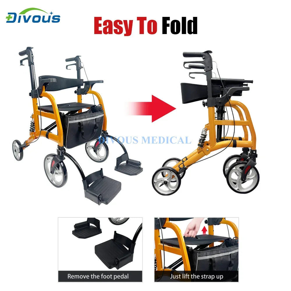 Four-Wheel Foldable Rollator Walker with Seat