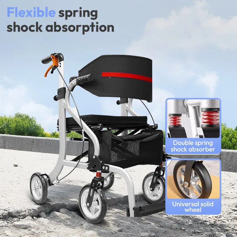 Folding Four-Wheel Rollator Shopping Cart