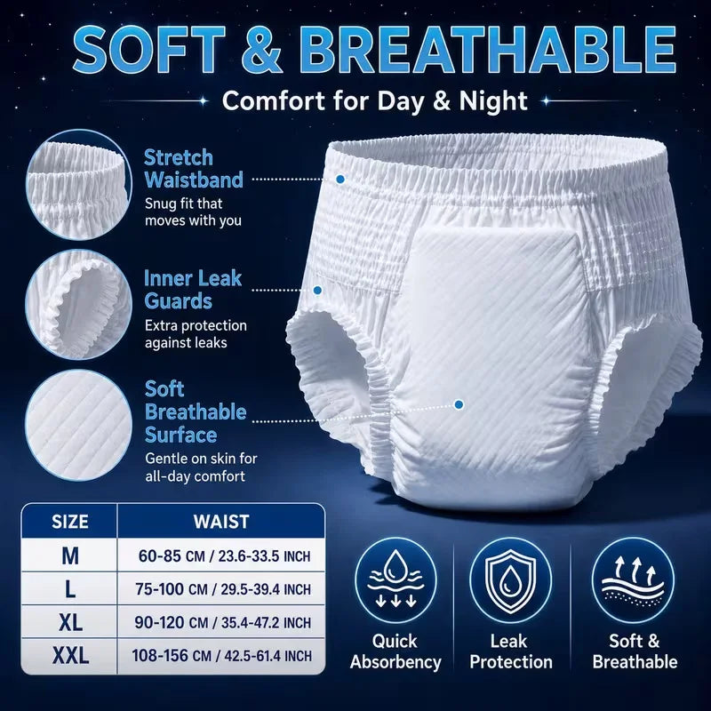 Disposable Adult Pull-On Briefs, M–XXL