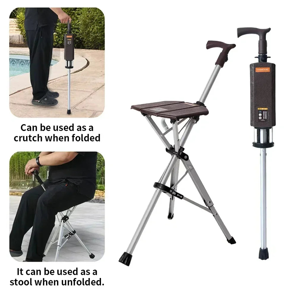 Aluminum Alloy Walking Stick with Foldable Seat, 85 cm