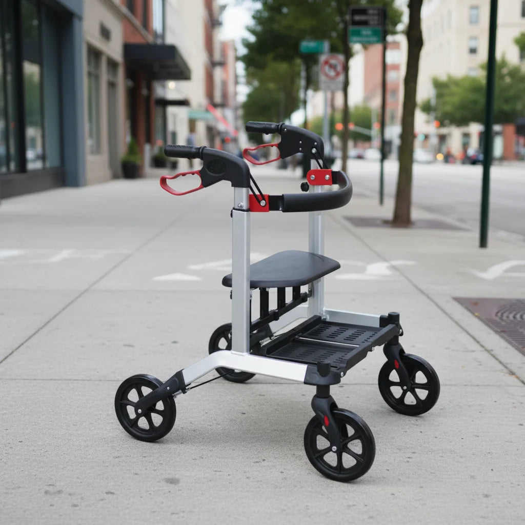 Folding Outdoor Rollator with 8-Inch PVC Castors