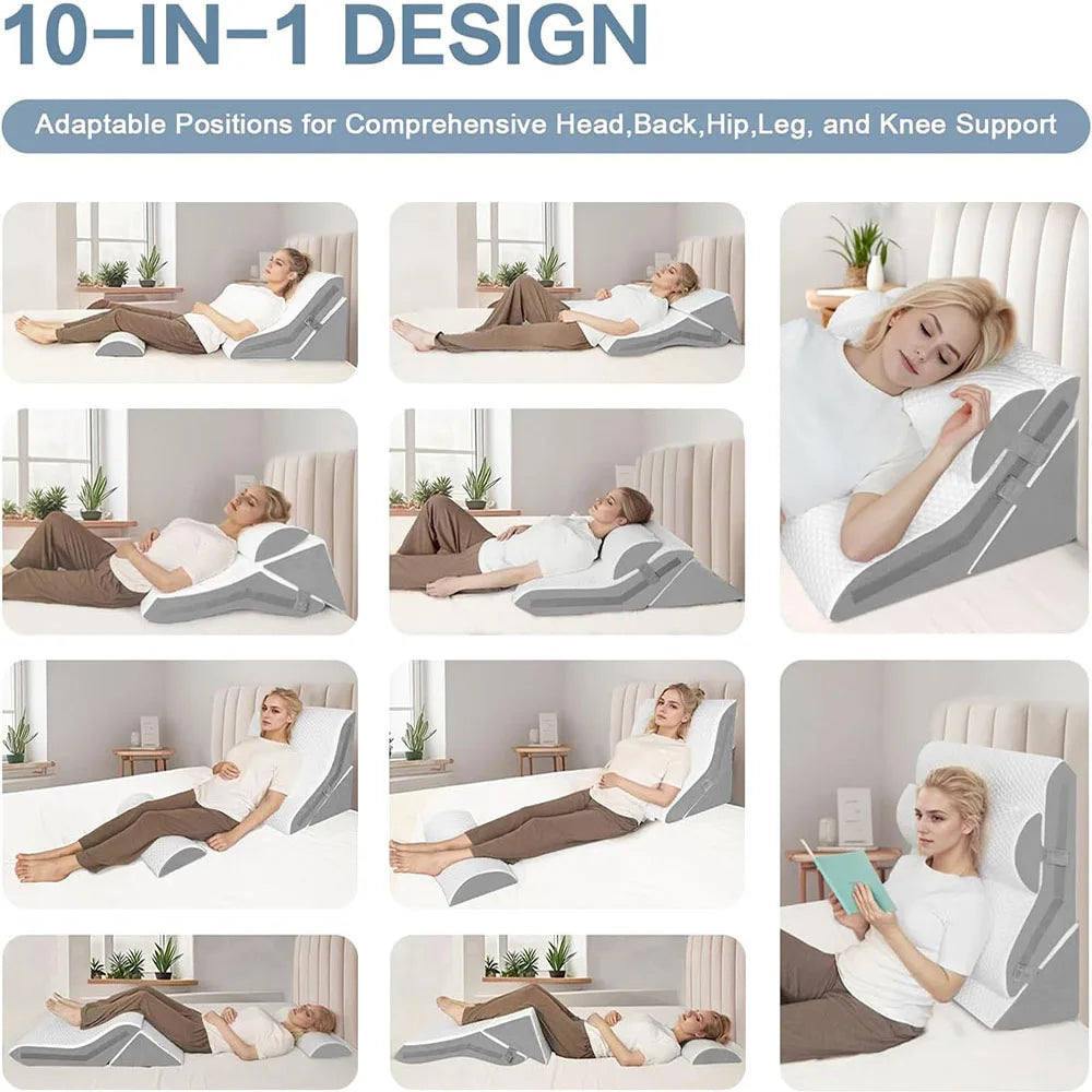 Adjustable Memory Foam Wedge Pillow with Neck Bolster