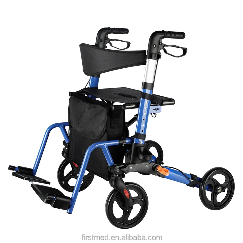 4-Wheel Aluminum Rollator Walker, Foldable, Adjustable Height
