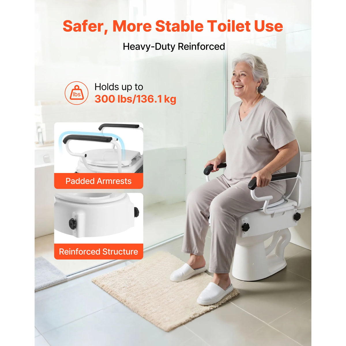 Raised Toilet Seat with Arms, 3 Height Levels