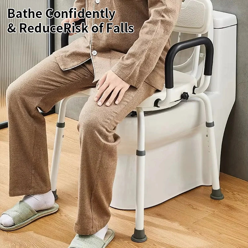 360° Rotating Shower Chair with Arms and Backrest