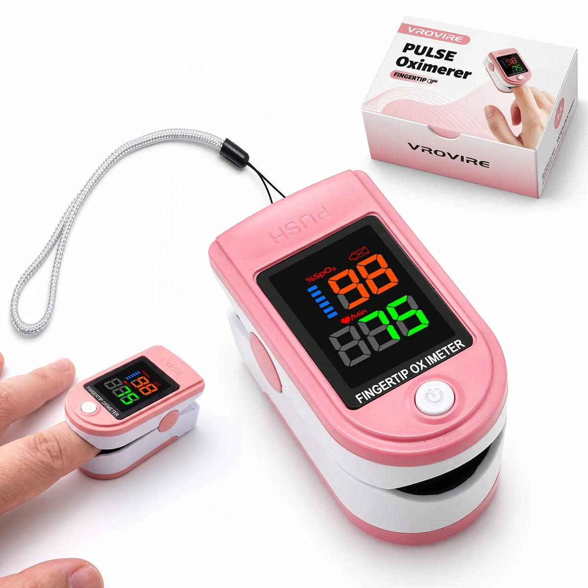 Pink Fingertip Pulse Oximeter with LED Display