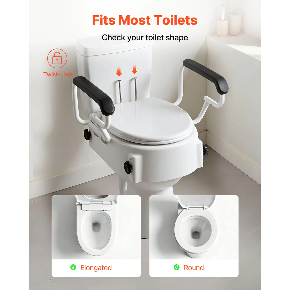Raised Toilet Seat with Arms, 3 Height Levels