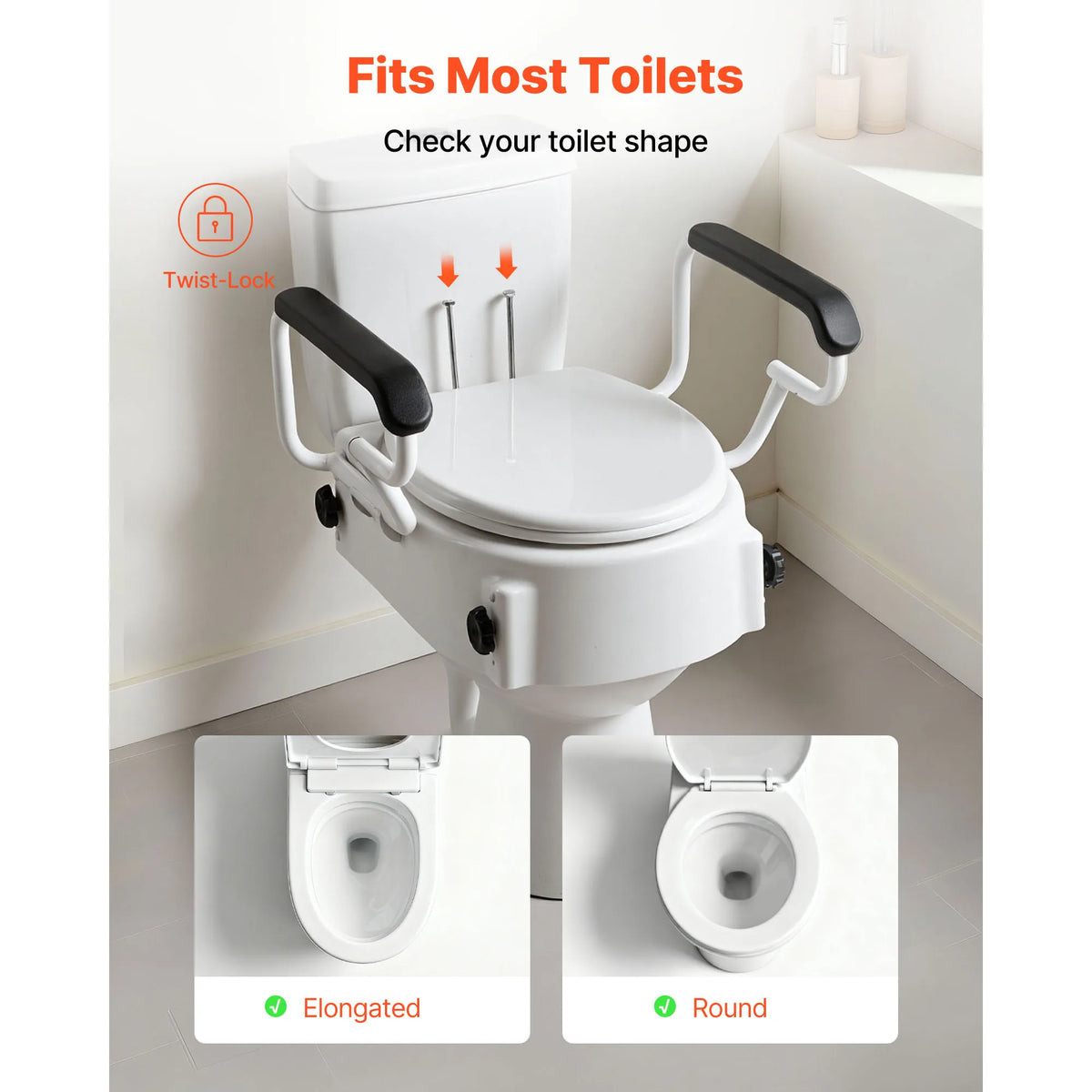 Raised Toilet Seat with Arms, 3 Height Levels