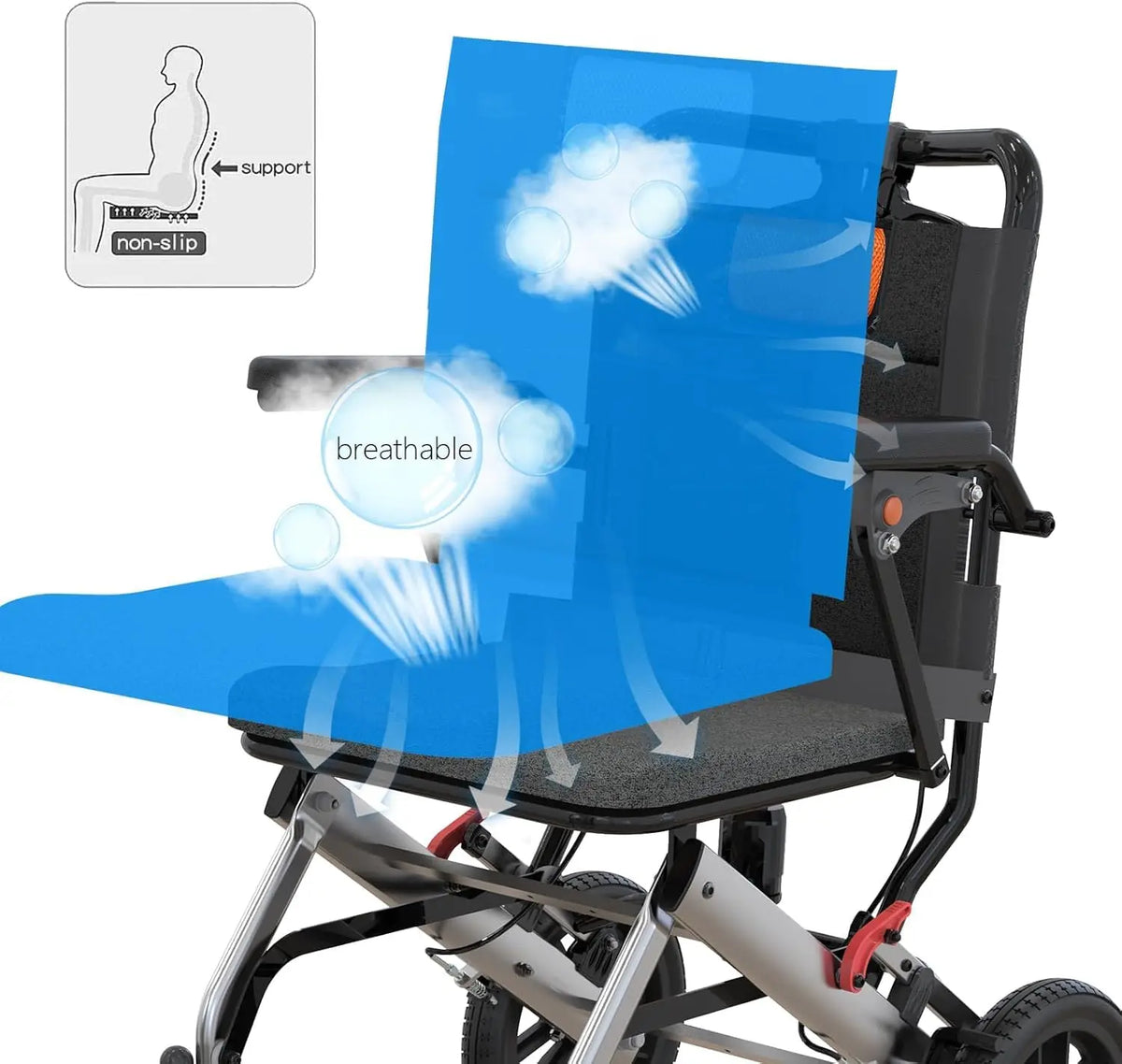 Folding Transport Wheelchair with Locking Handbrake