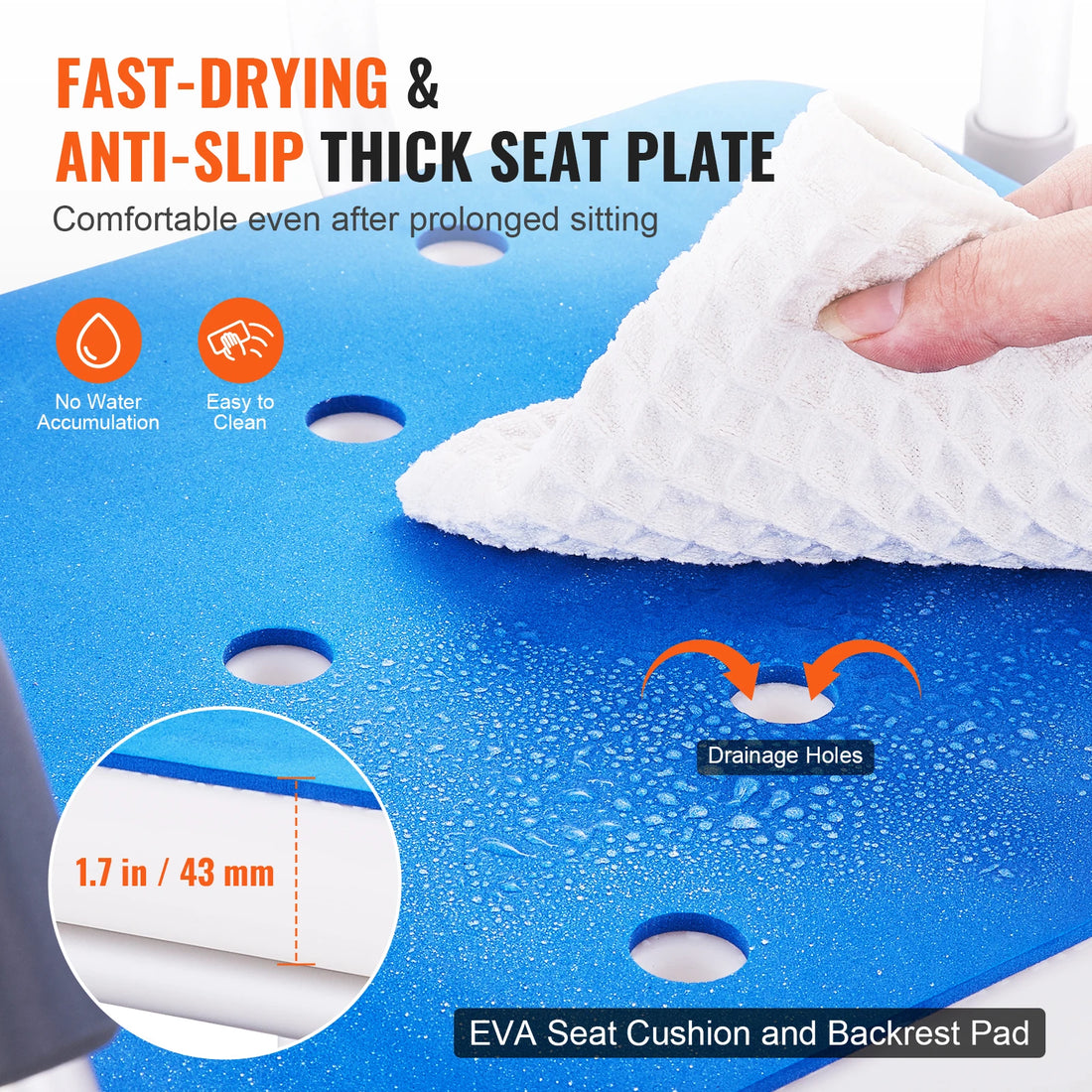 360-Degree Swivel Shower Chair with Armrests