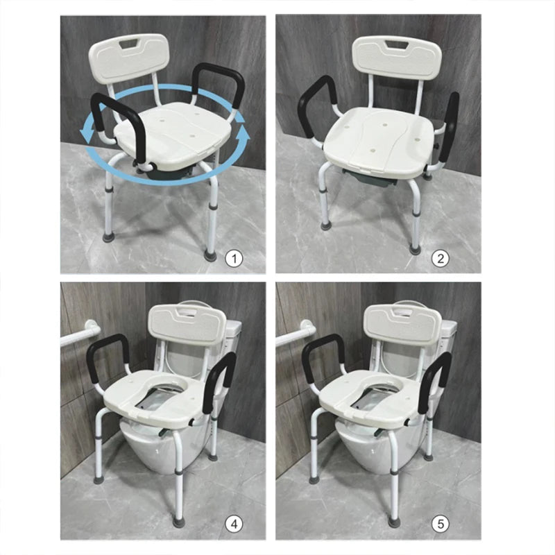 360° Rotating Shower Chair with Arms and Backrest