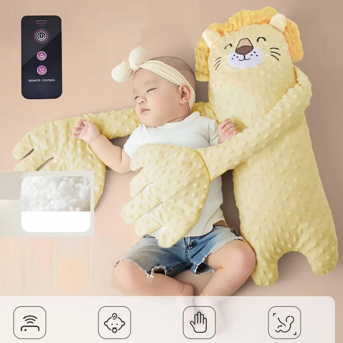 Baby Patting Pillow, Soothing Palm Back Patter with Remote Control