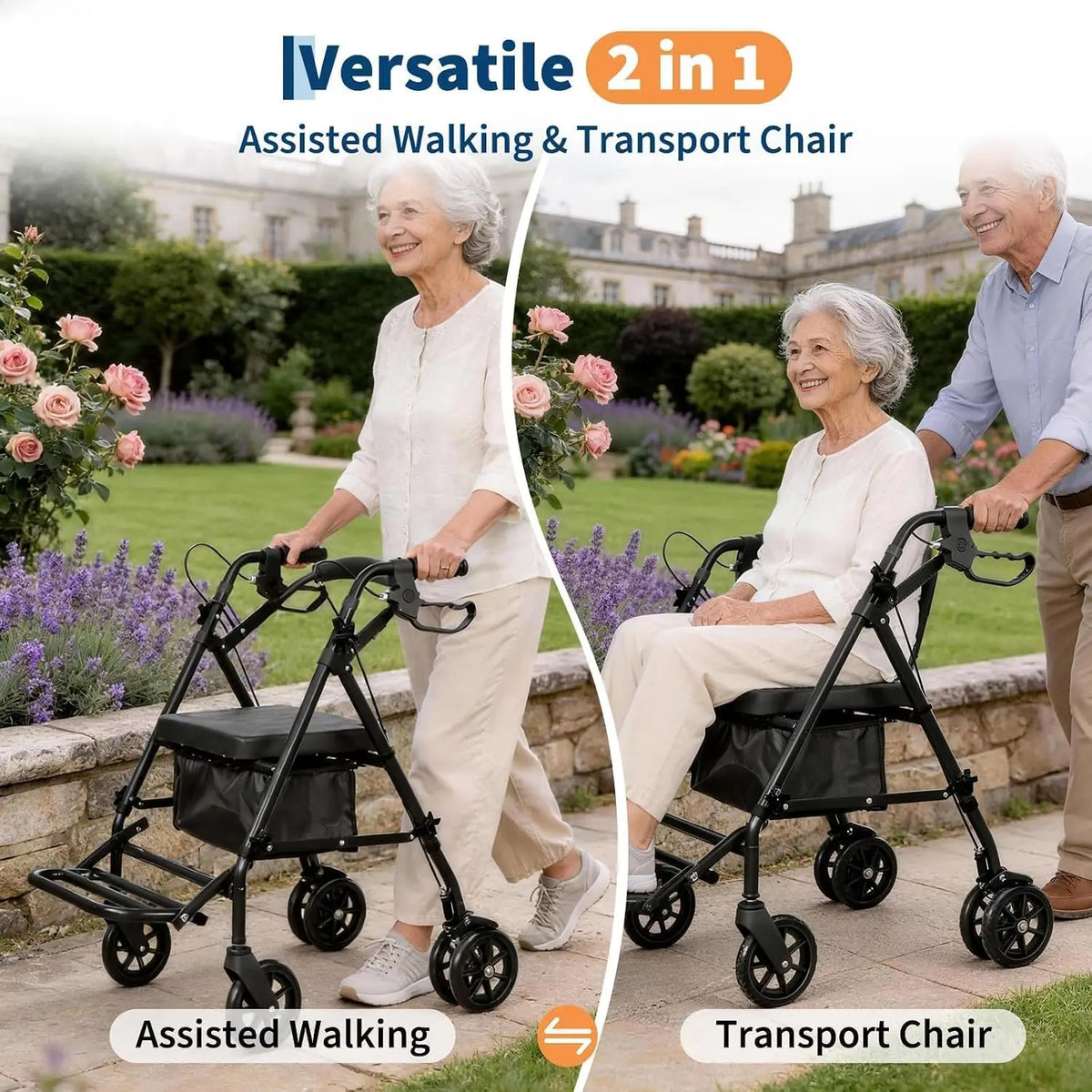 2-in-1 Rollator Walker and Wheelchair