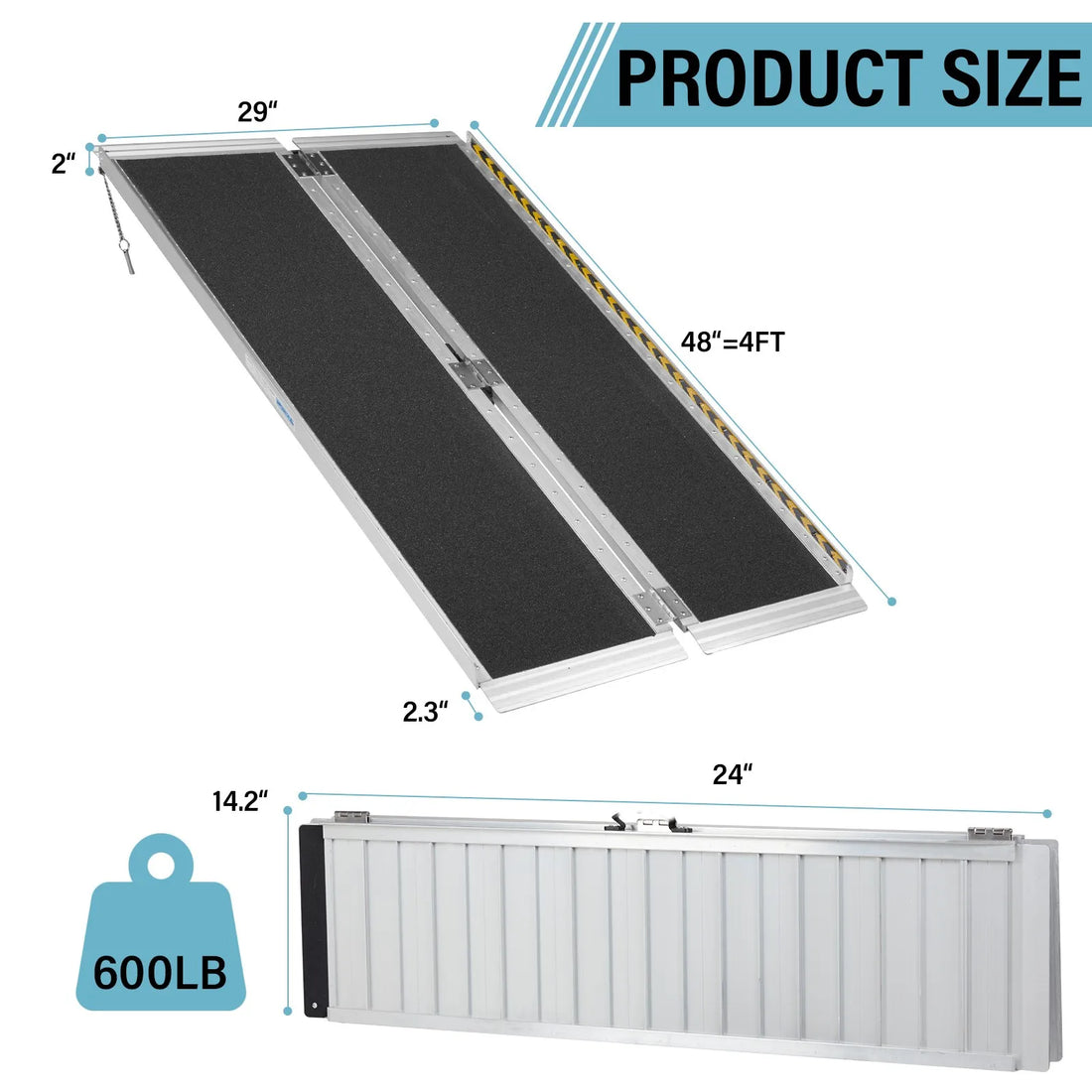 60-Inch Aluminum Folding Wheelchair and Scooter Ramp