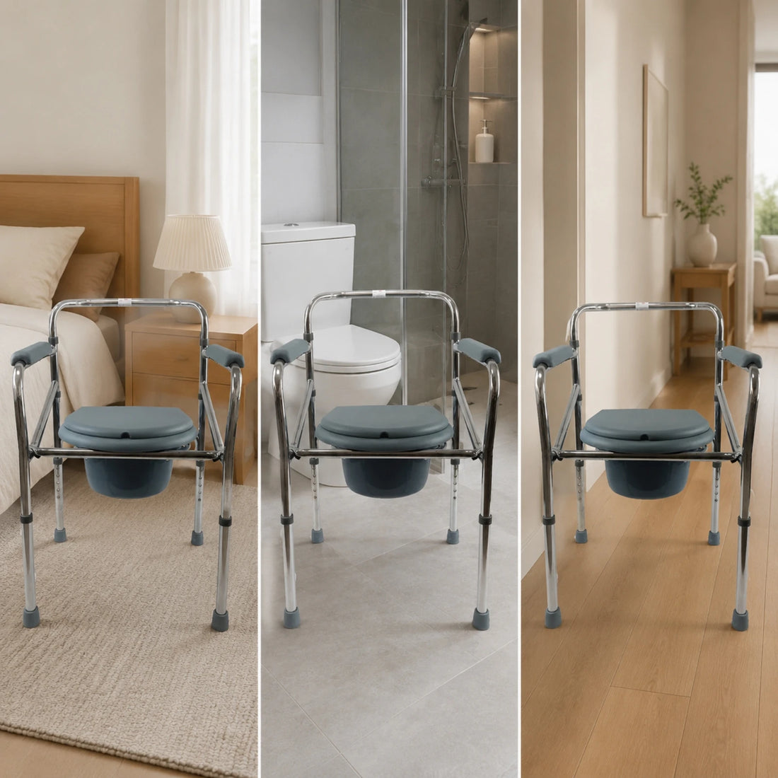 Folding Bedside Commode Chair with Adjustable Legs