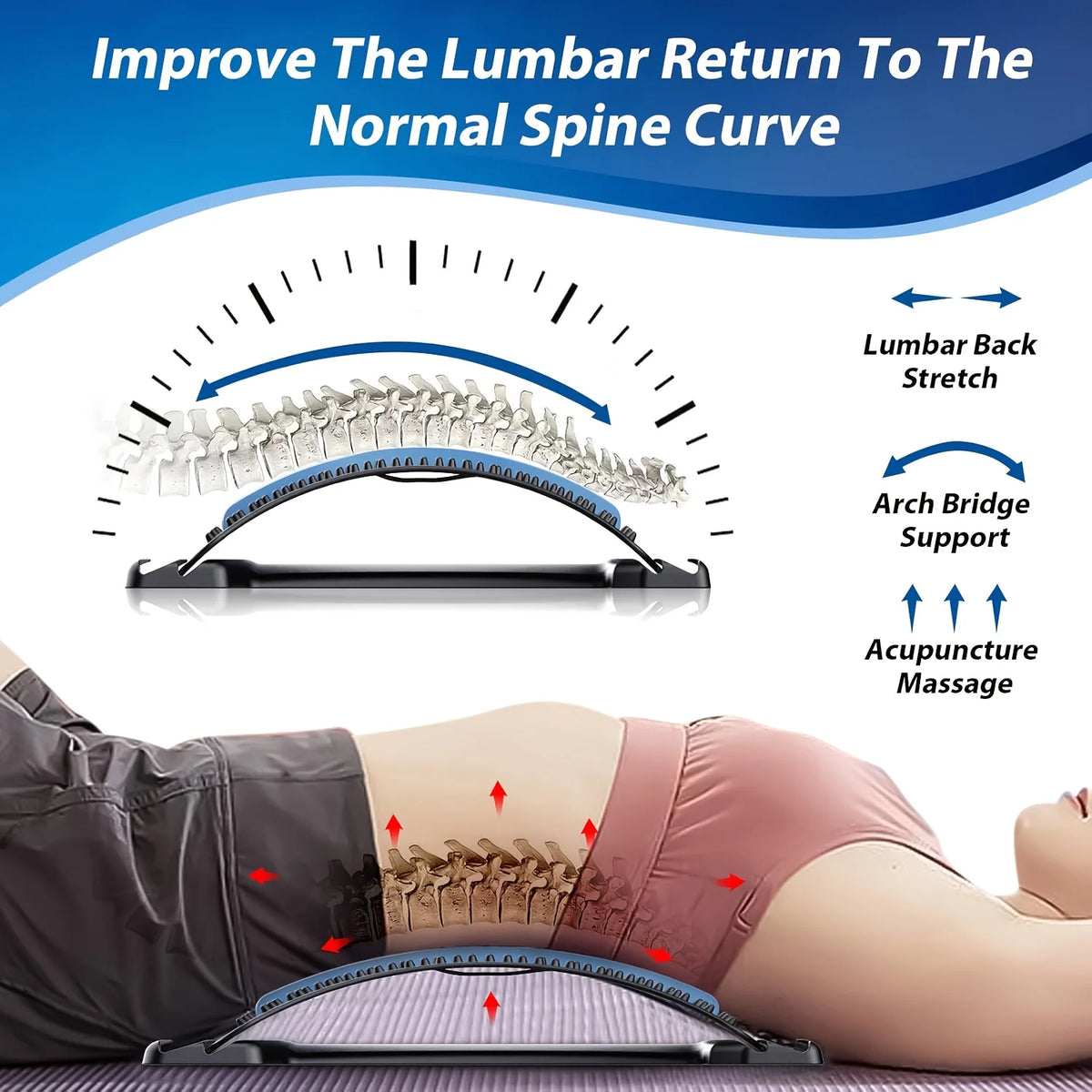 4-Level Adjustable Back Stretcher with Massage and Grip Handles