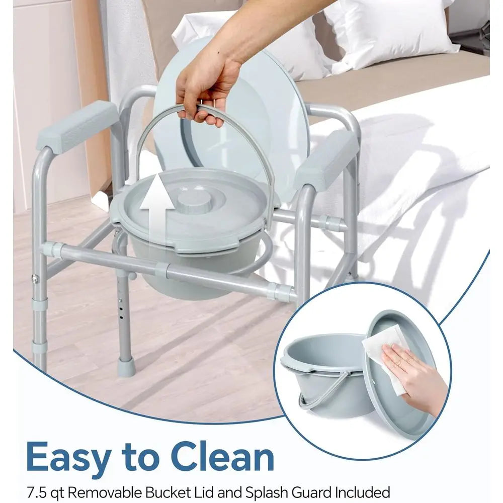 Portable Adjustable-Height Bedside Commode