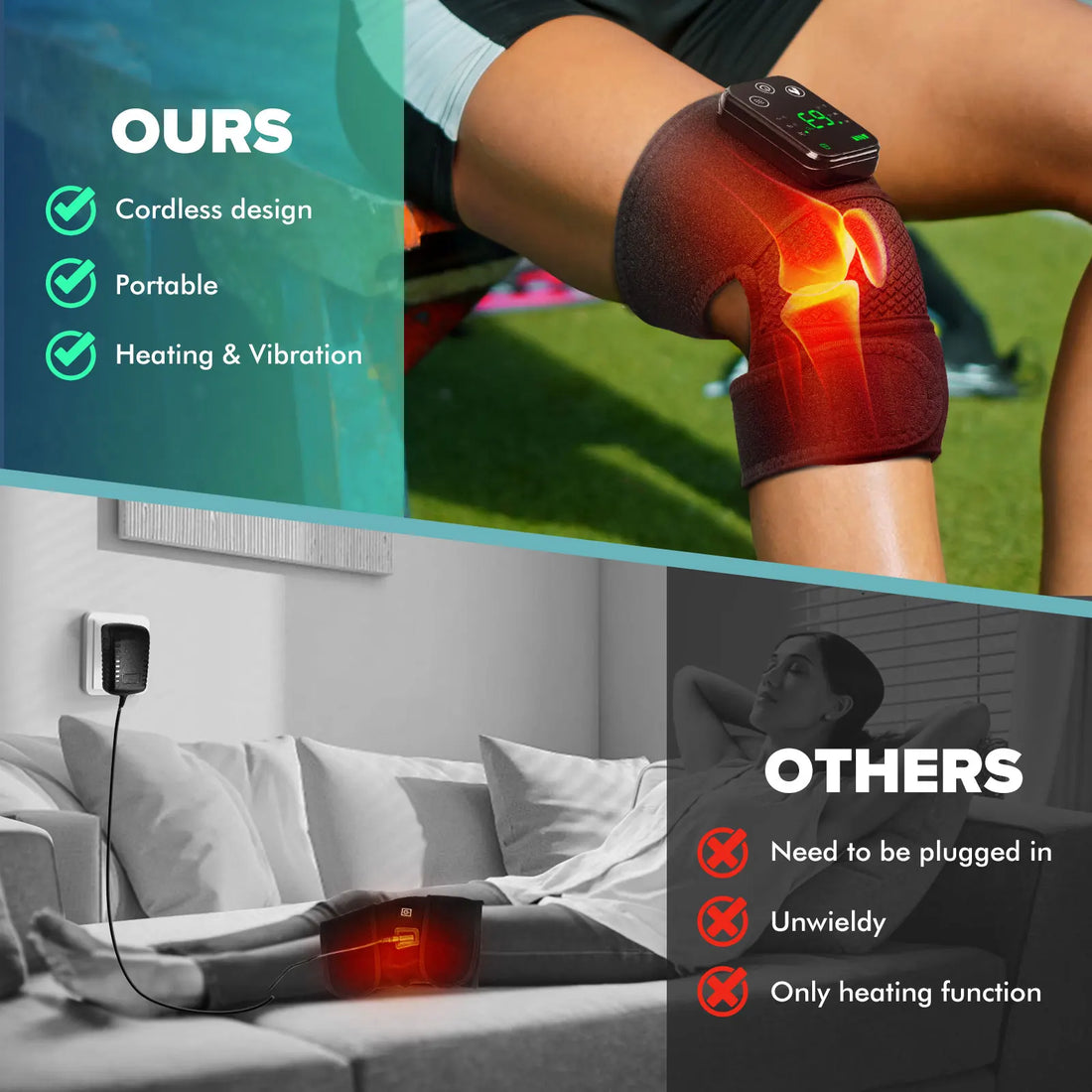 Heated Knee Massager with Vibration and Warm Compress, Rechargeable