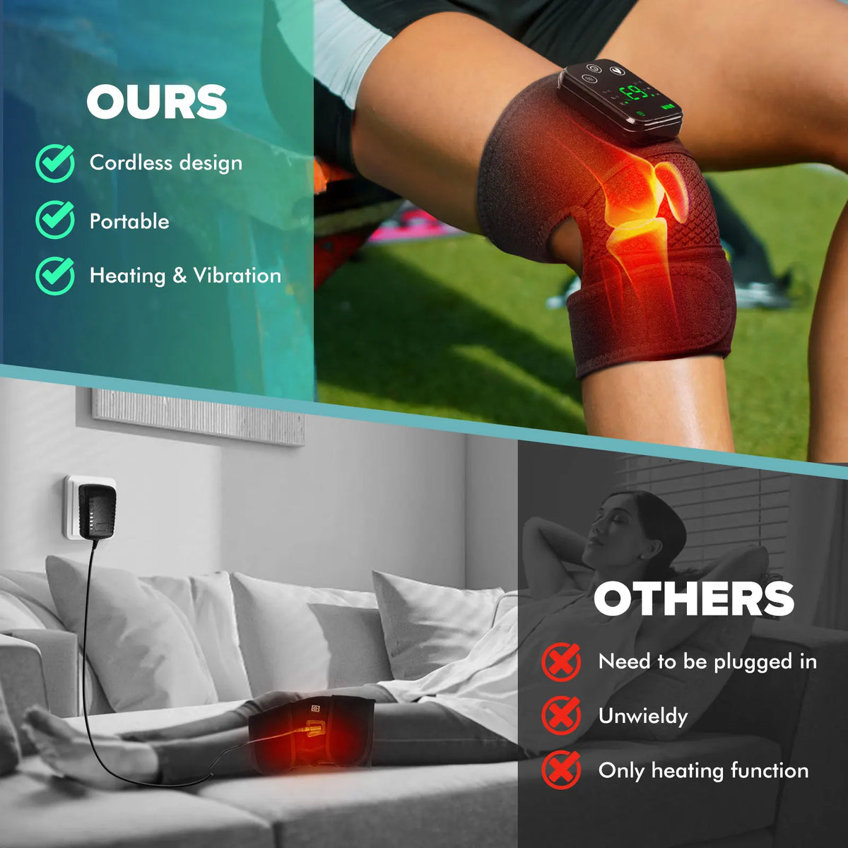 Heated Knee Massager with Vibration and Warm Compress, Rechargeable