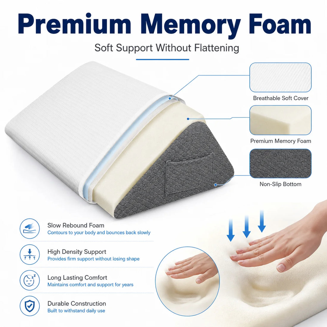 Memory Foam Knee Wedge Pillow with Washable Cover