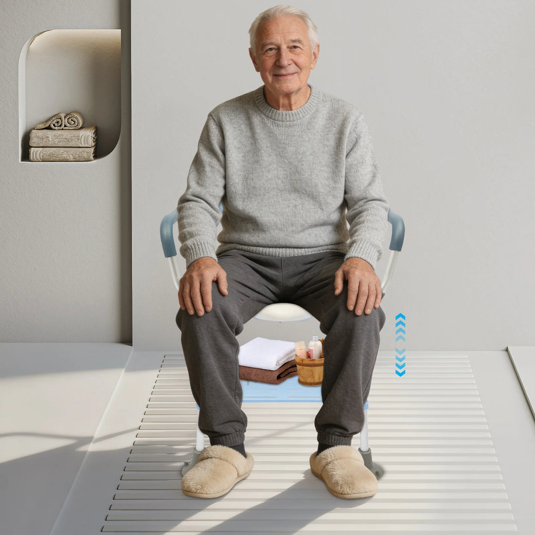 Adjustable Shower Chair with Backrest and Armrests