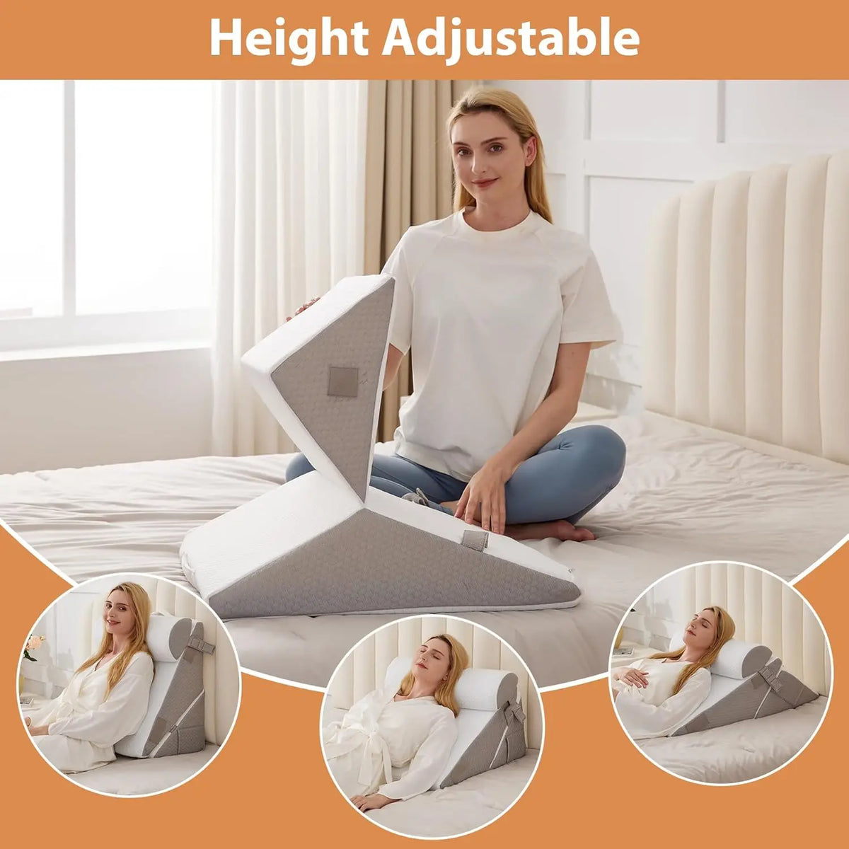 3-Piece Orthopedic Memory Foam Bed Wedge Pillow Set, Washable Cover