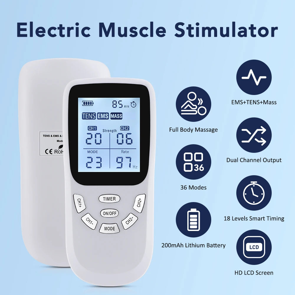 36-Mode Battery-Powered EMS Muscle Stimulator
