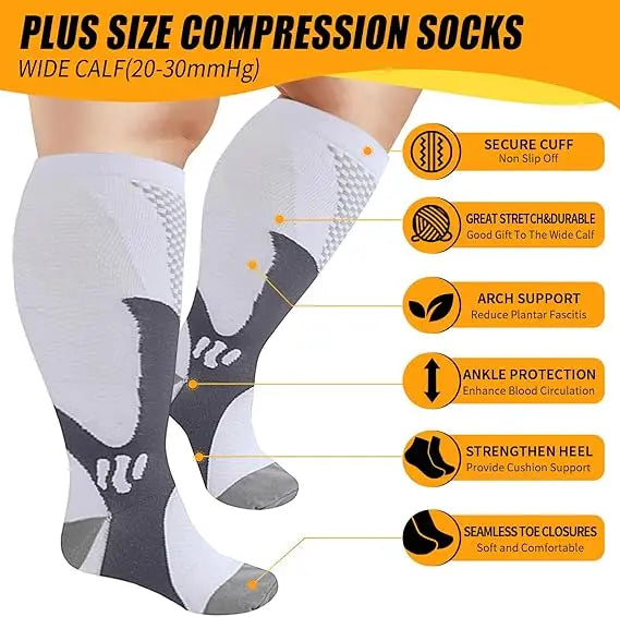 Plus-Size Knee-High Compression Socks, 15–20 mmHg