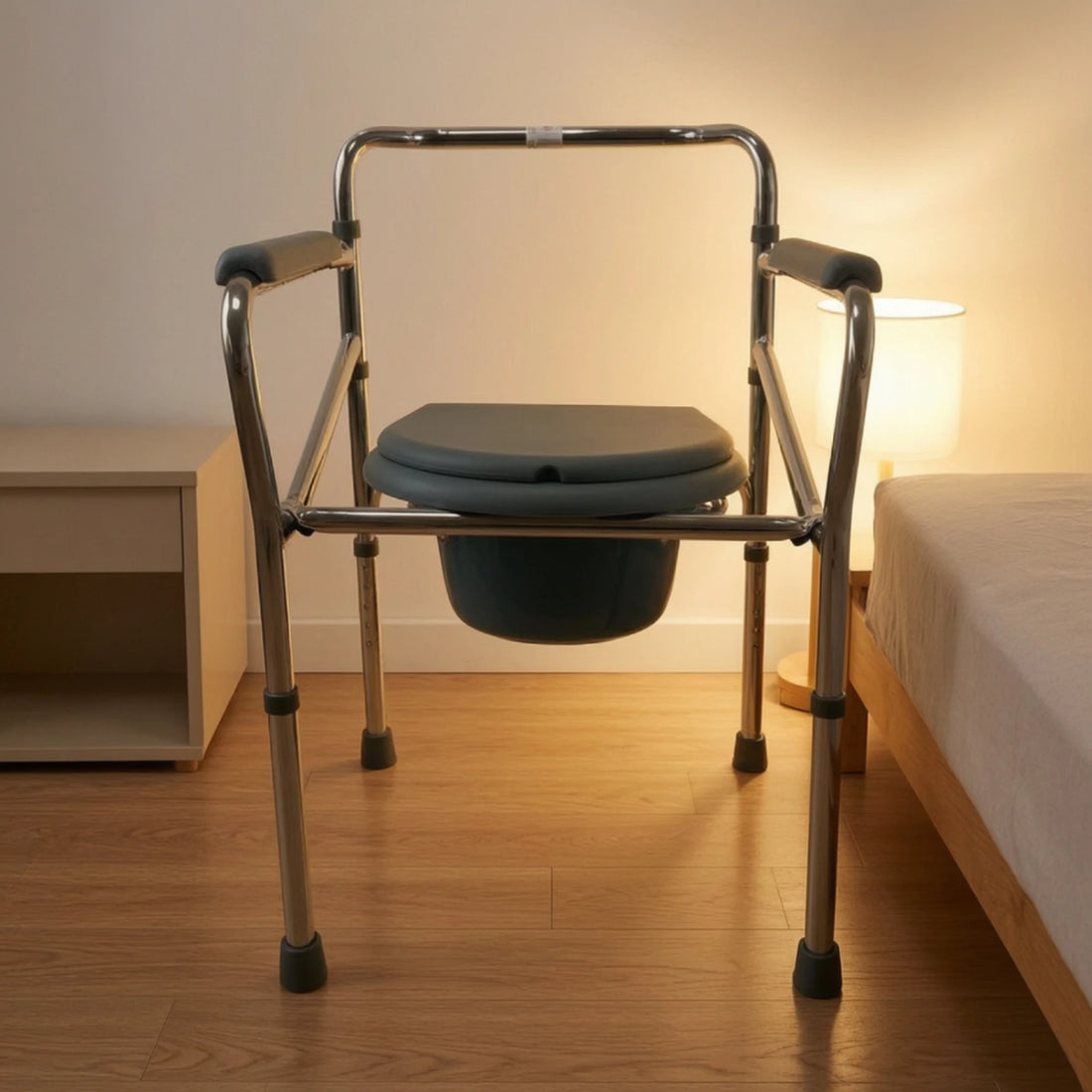 Folding Bedside Commode Chair with Adjustable Legs