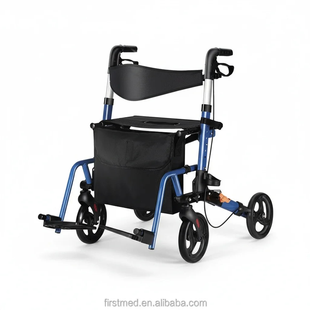4-Wheel Aluminum Rollator Walker, Foldable, Adjustable Height