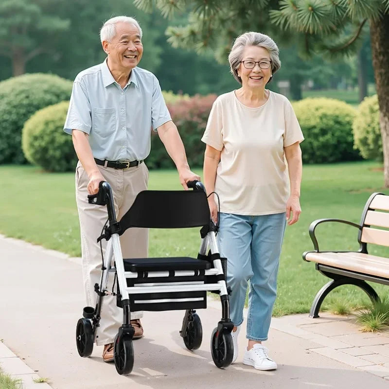 Four-Wheel Folding Walker with Hand Brakes