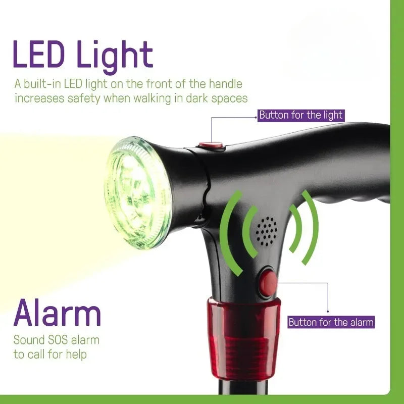 Folding Cane with Flashlight and SOS Alarm