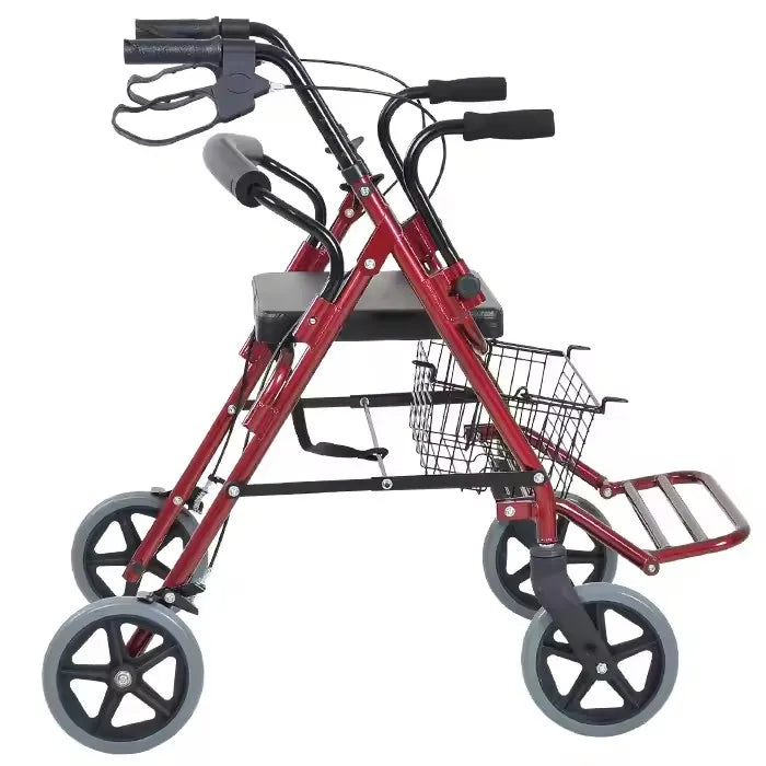 Foldable Four-Wheeled Rollator with Detachable Backrest