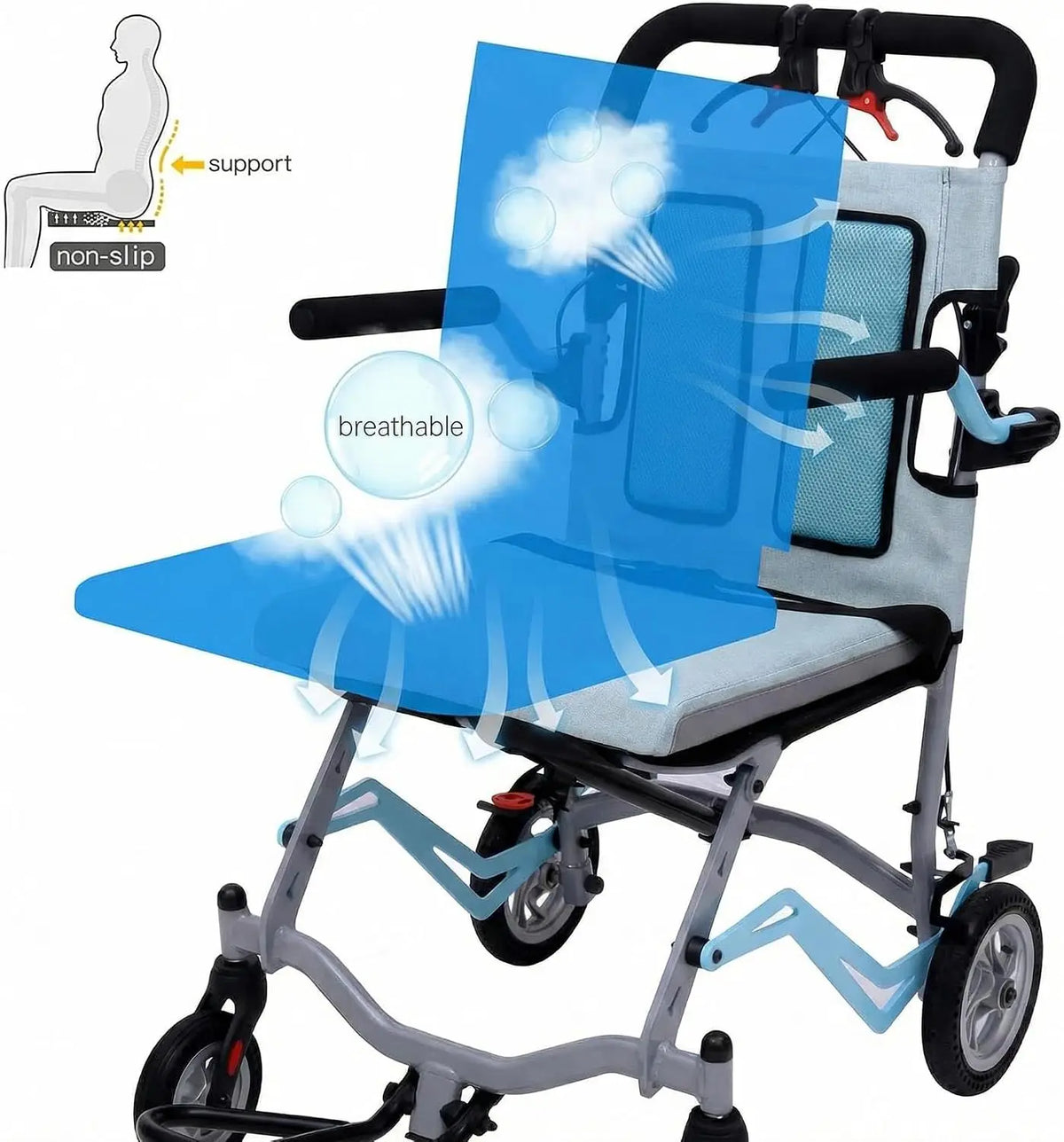 Folding Transfer Chair with Locking Handbrakes