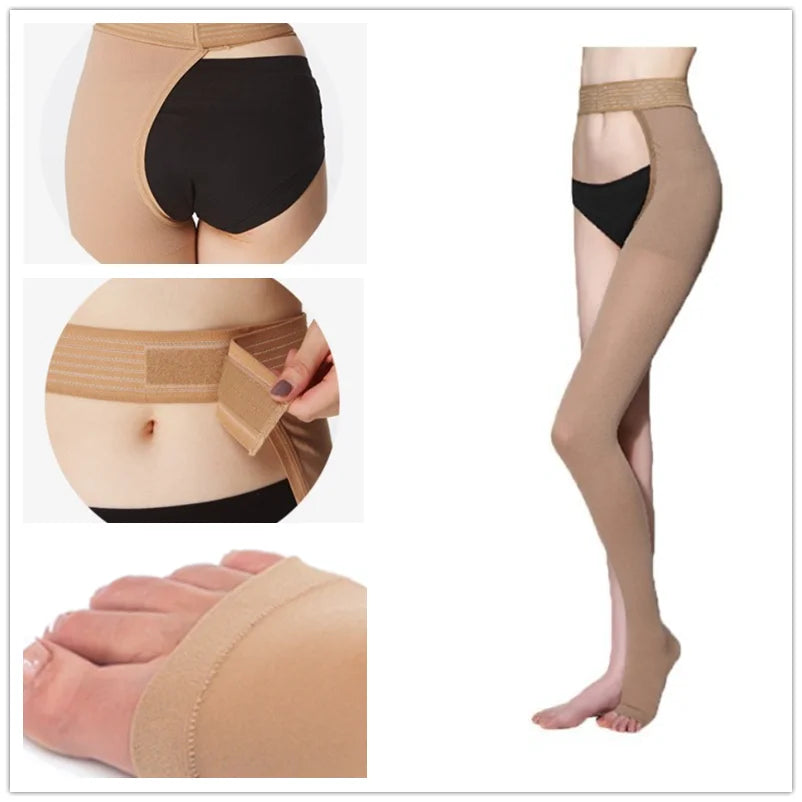 Open-Toe Thigh-High Compression Stockings, 20–30 mmHg