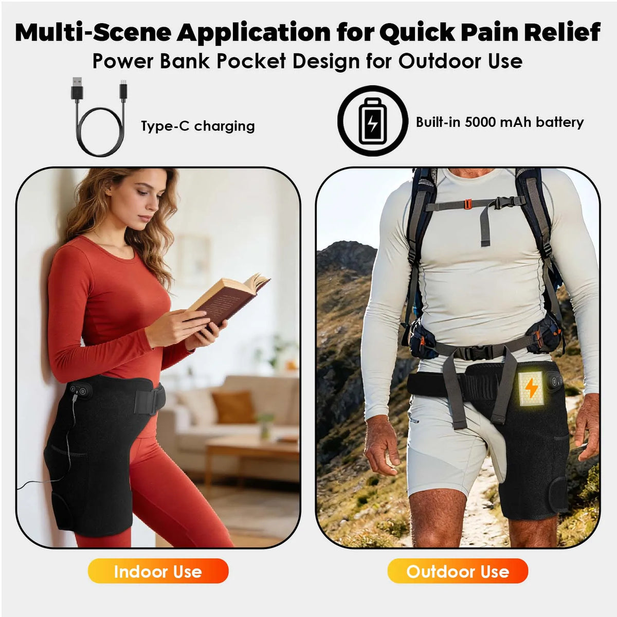 Cordless Heated Hip Support Wrap with Vibration