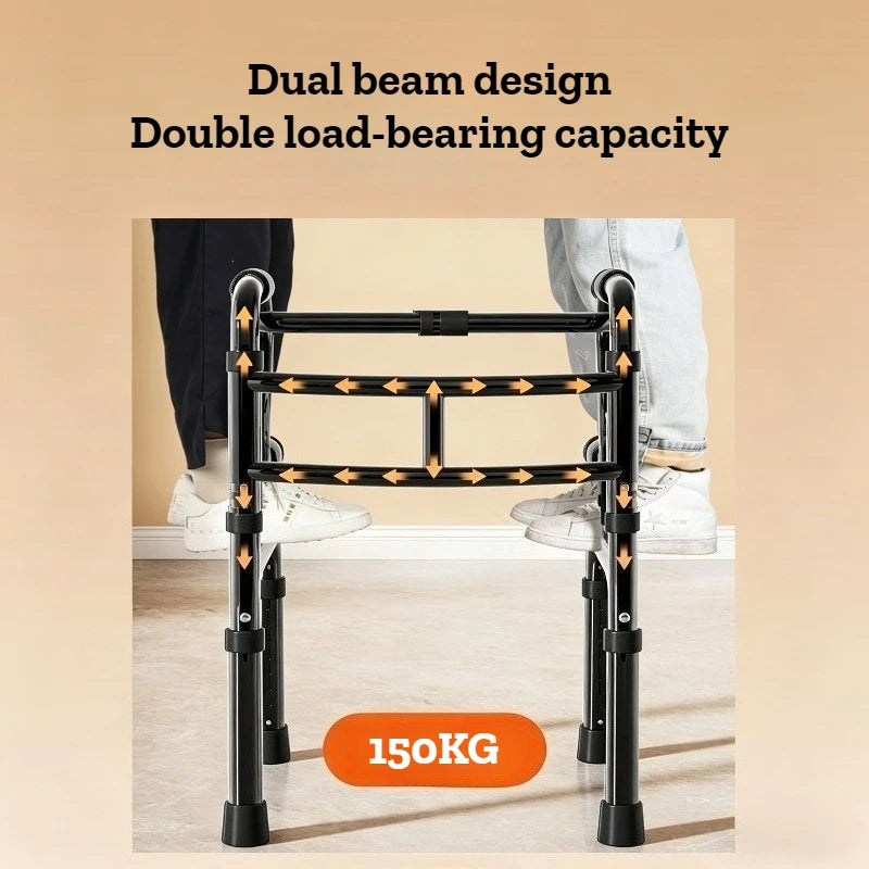Folding Adjustable Walking Aid with Seat and Bucket