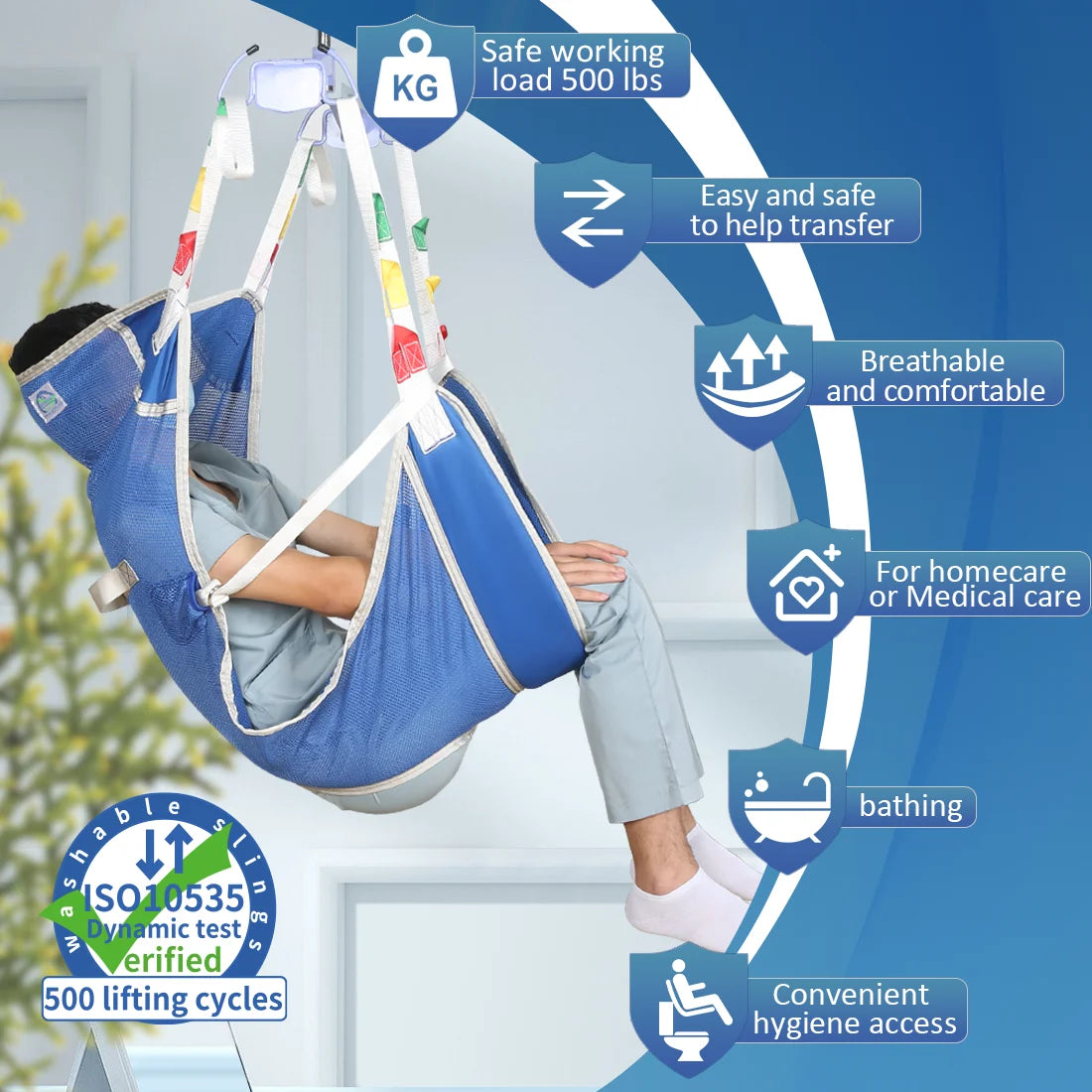 Full-Body Mesh Patient Hoist Sling with Commode Opening