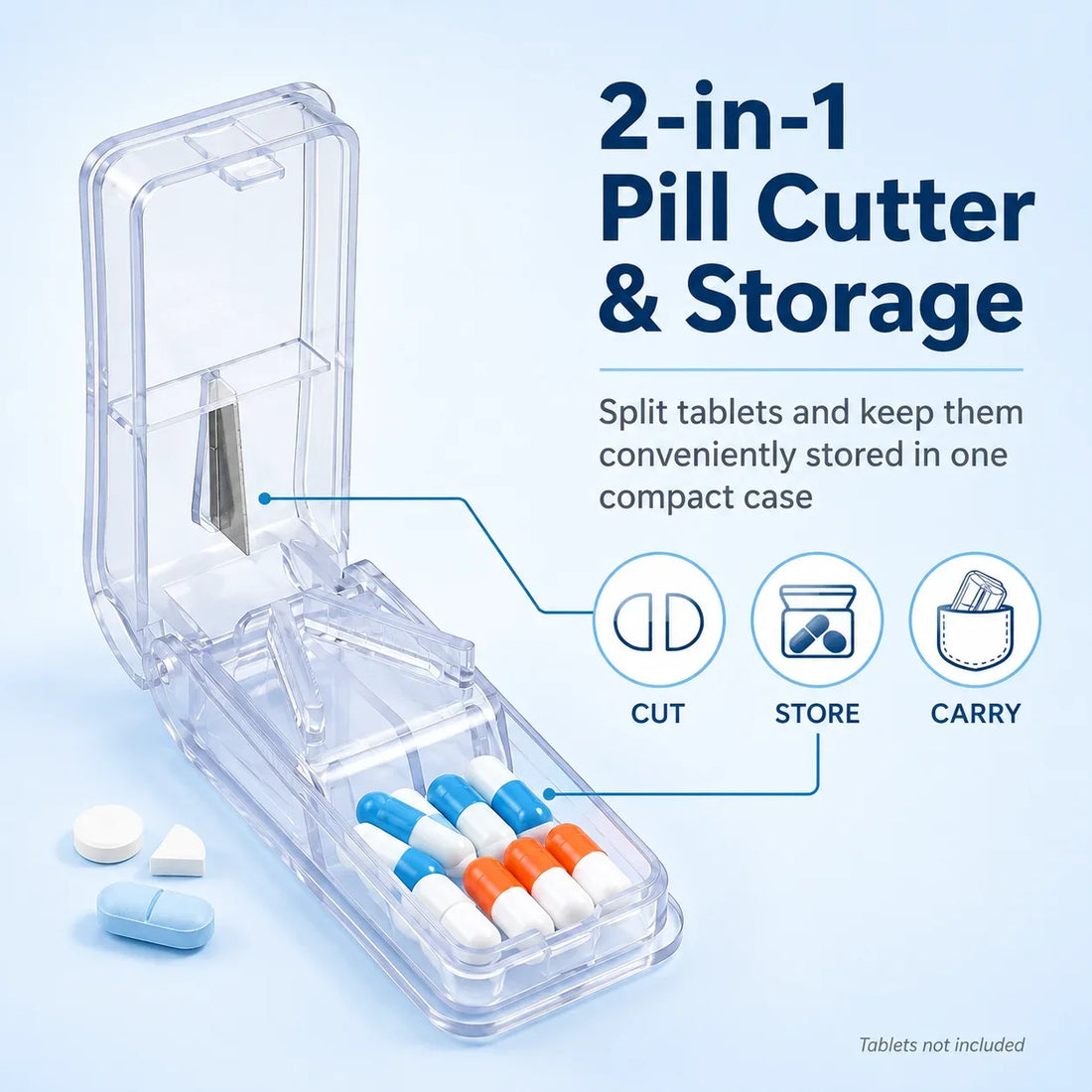 Portable Pill Cutter with Dual Storage Compartments