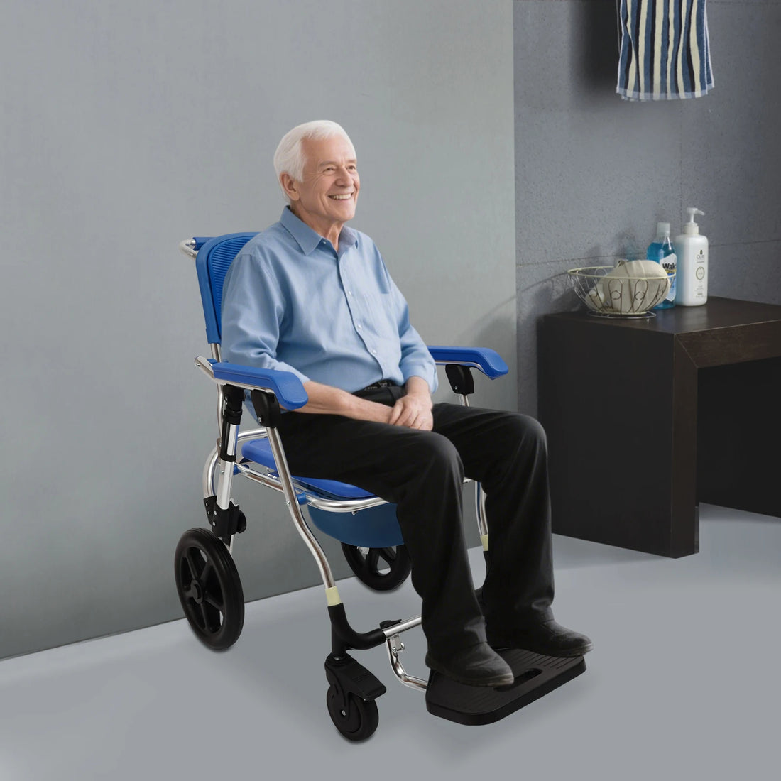 Folding Shower Commode Chair with Wheels