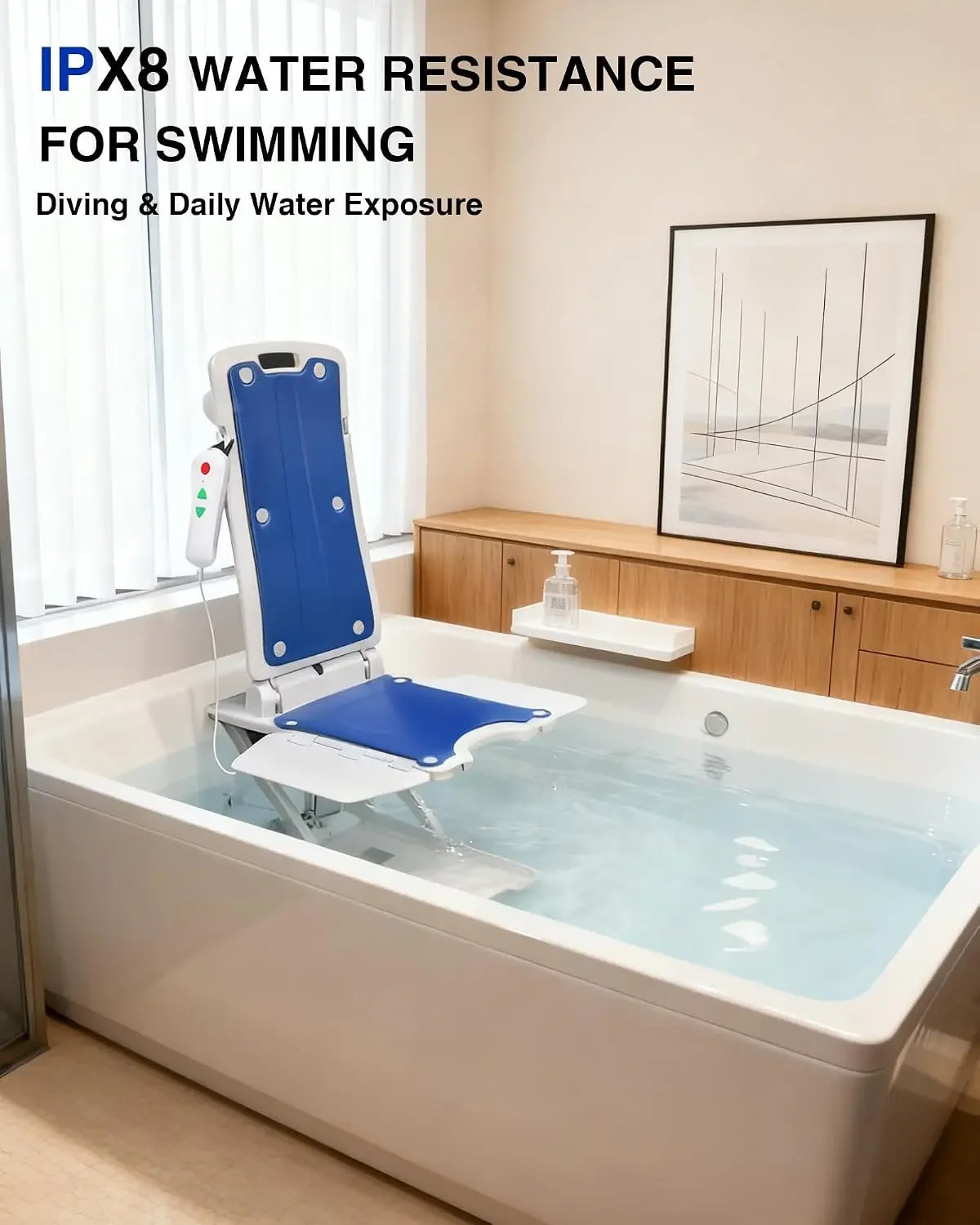 Electric Bath Lift Chair, IPX8 Waterproof, Foldable, Remote Control