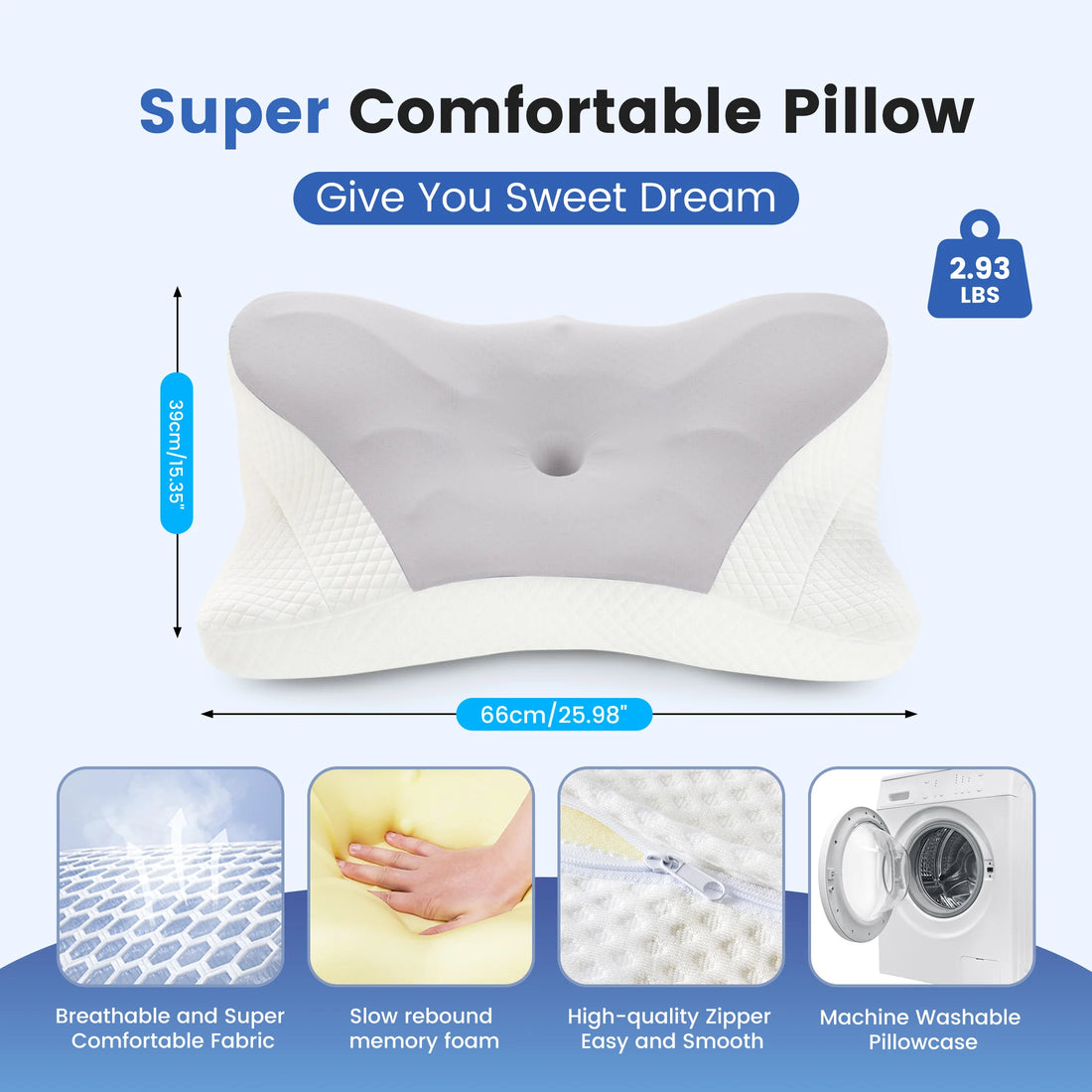 Ergonomic Memory Foam Bed Pillow with Cooling Pillowcase