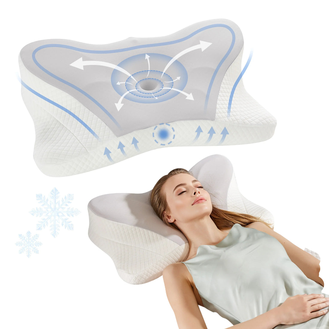Ergonomic Memory Foam Bed Pillow with Cooling Pillowcase