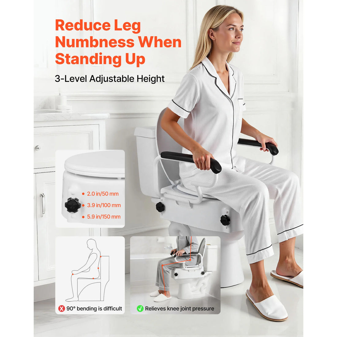 Raised Toilet Seat with Arms, 3 Height Levels