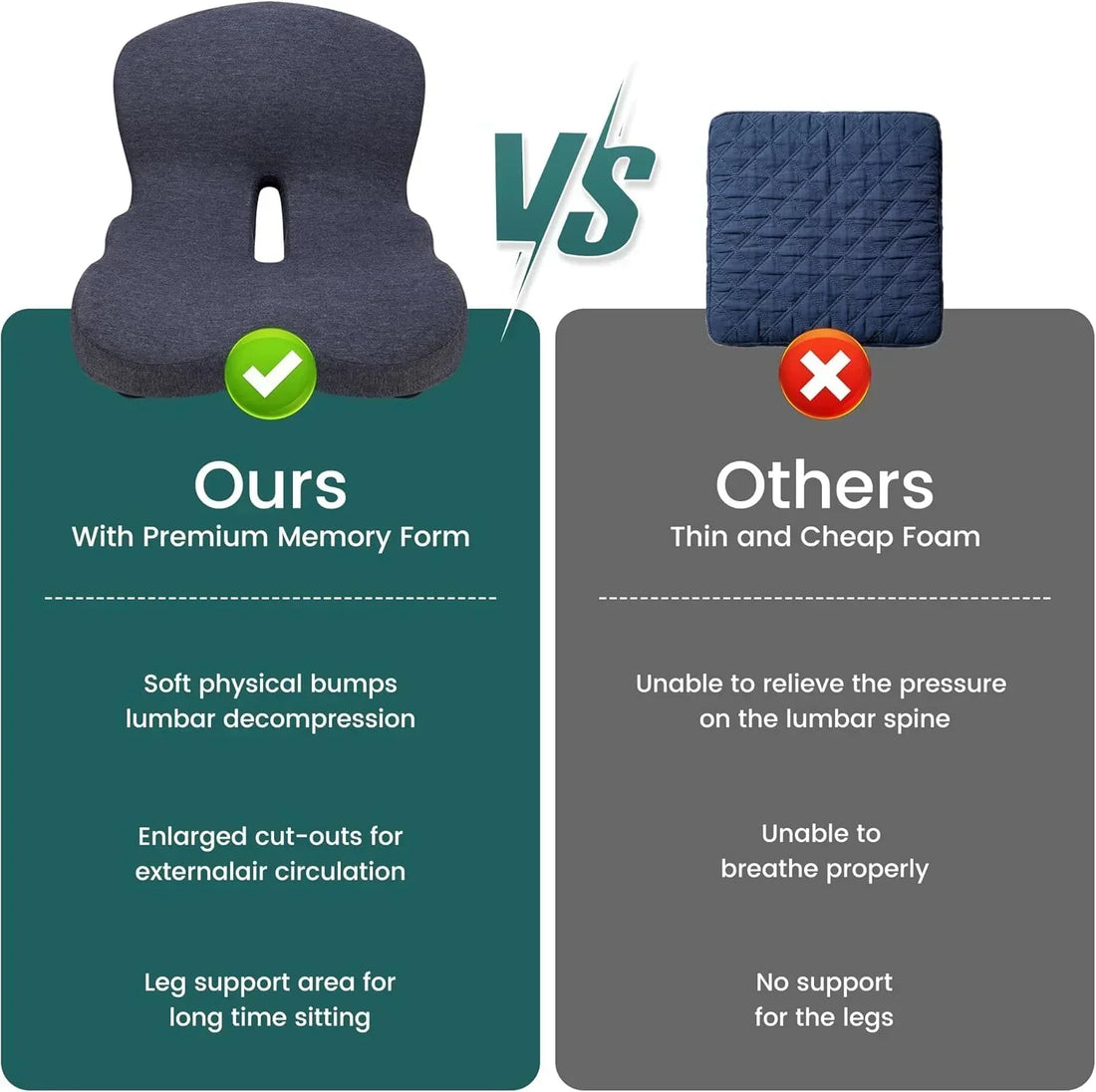 L-Shaped Memory Foam Seat Cushion with Fixing Strap, Coccyx Support