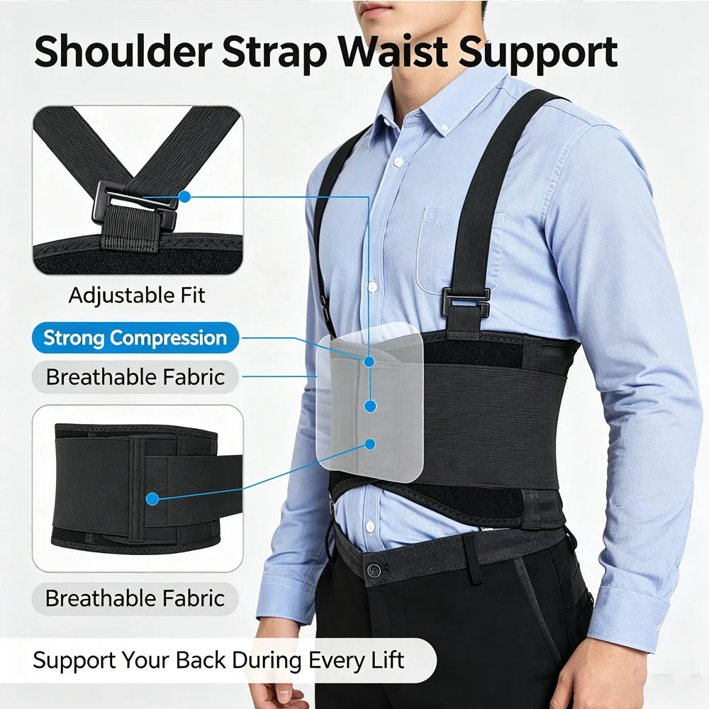 Adjustable Waist Support Belt with Shoulder Straps