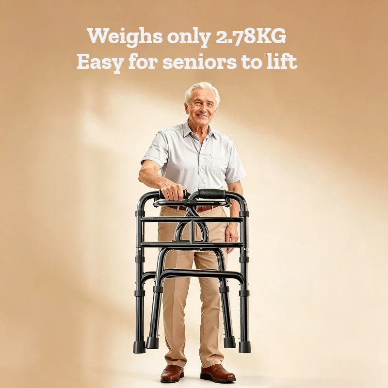 Folding Adjustable Walking Aid with Seat and Bucket